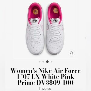 Nike Women's Air Force 1 '07 LX White and Pink Sneakers